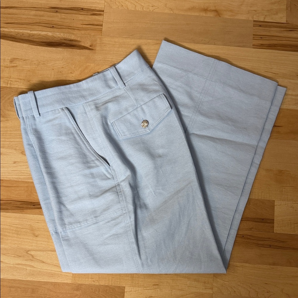 ZARA- WOMEN’S STRAIGHT LEG PANTS WITH METAL BUTTON- SZ- SMALL-EUC
